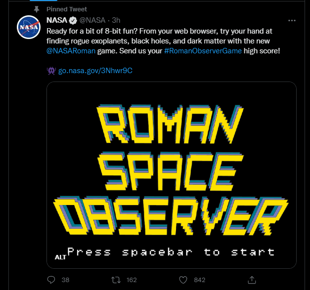 A tweet from the Nasa account